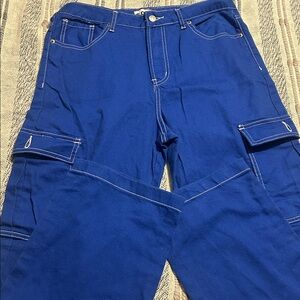 S.O.N.G Cargo Carpenter Jeans Women’s 13/31 Button Fly Straight Leg Blue